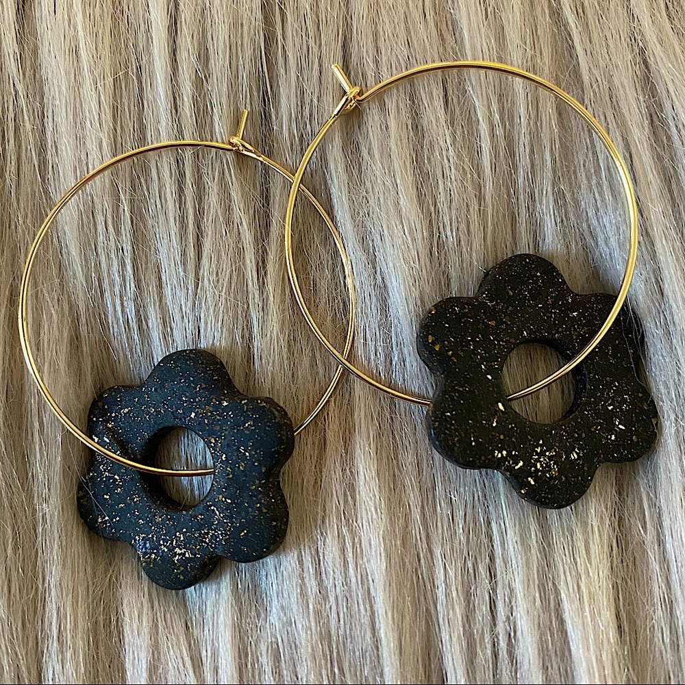 Polymer Clay and 18k Gold Flower Hoop Earrings